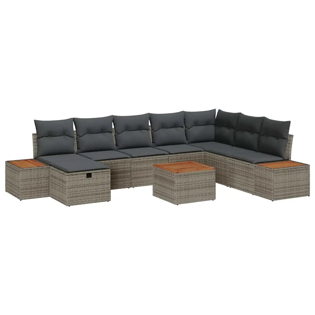 Set Divano da Giardino con cuscino 9 pcs Grigio Poly Rattan