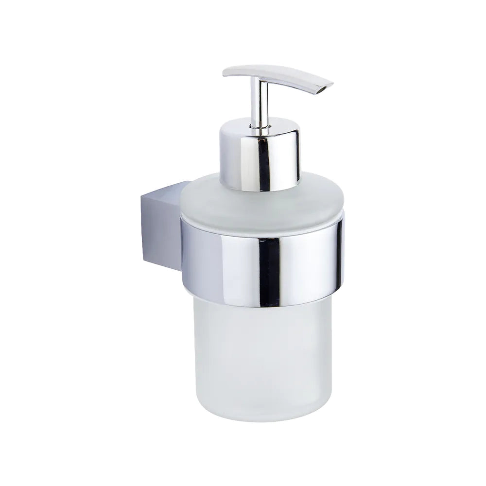 Dispenser sapone a muro in zinco cromato e bicchiere in vetro | Brush