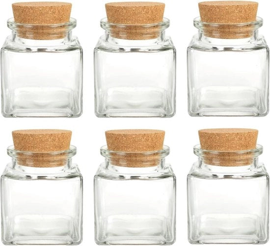 Contenitori per erbe 100 ml quadrati - 6 12 o 24 pezzi - selezionabili - con chiusura in gomma - inclusi etichette - 55 x 75 cm - Contenitori per prodotti - vendita in coppia Contenitori per erbe