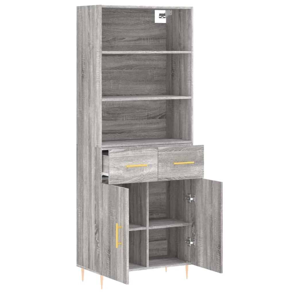Buffet credenza cassettiera armadio mobile contenitore organizer cucina soggiorno salotto rovere Sonoma alto 69,5 x 34 x 180 cm legno ingegnerizzato grigio 02_0035484