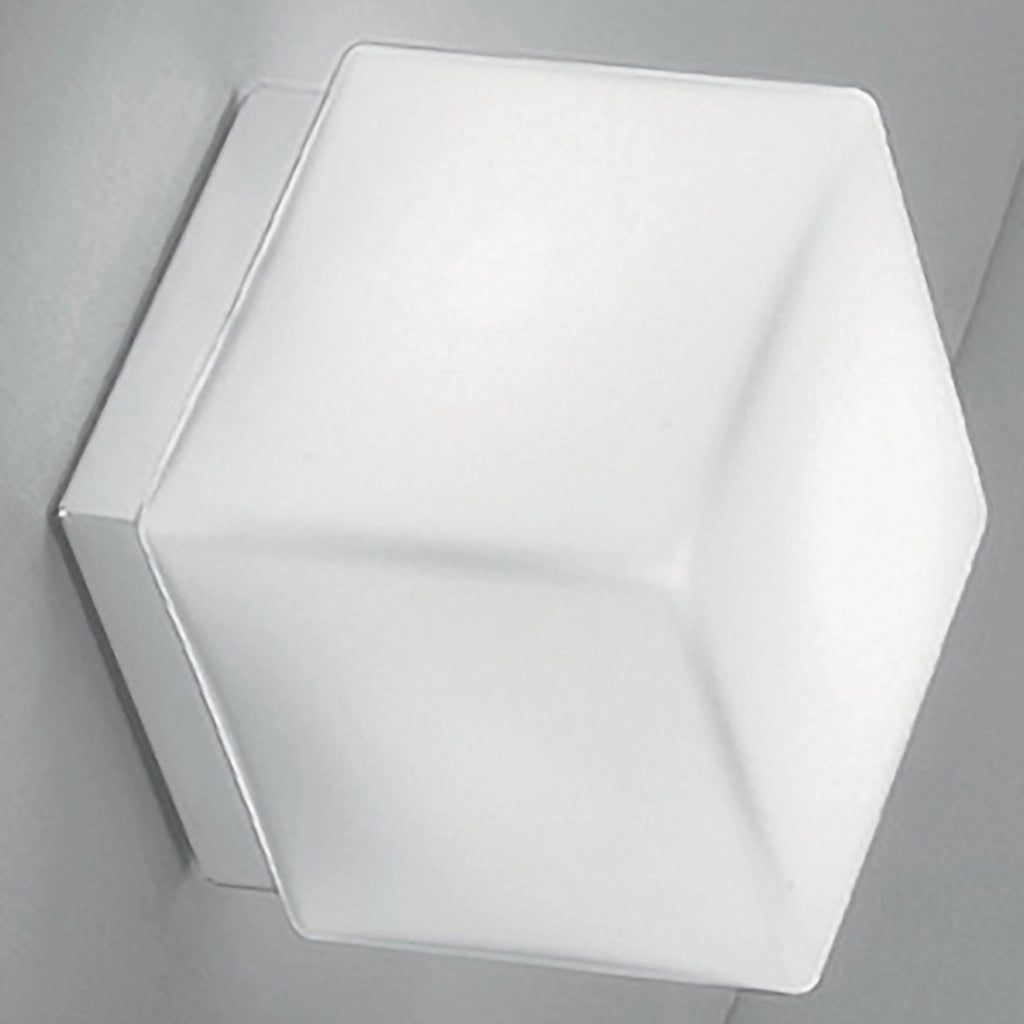 Dado Lampada da Parete o Soffitto Quadrata in Metallo Bianco Opaco con Diffusore in Vetro Triplex Opale Satinato, Attacco E27, Dimensioni 16x16x16.5cm