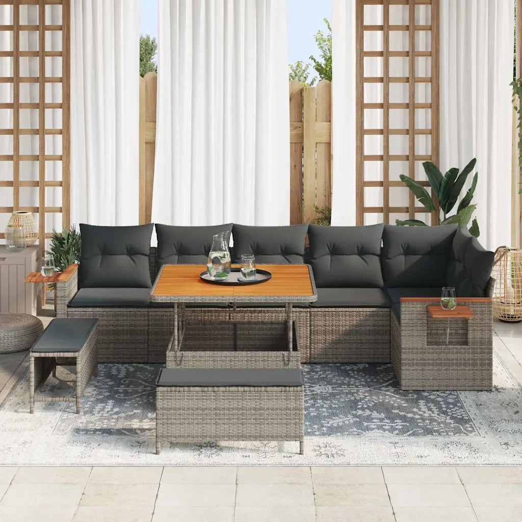 Set Divano da Giardino con cuscino 9 pcs Grigio