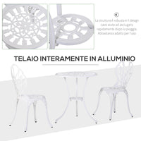 Set Tavolino e 2 Sedie da Giardino in Alluminio Bianco