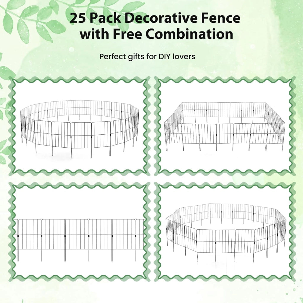 Recinzione da Giardino in Metallo 15/25 Pezzi, 60 cm di Altezza, Set Recinzione per Cani ed Aiuole, Recinto Decorativo Resistente ed Antiruggine, 33 x 60 cm (25 Pezzi)