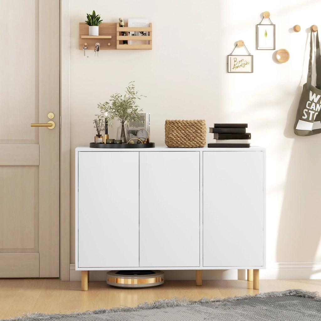 Credenza Moderna 2 Armadietti a 3 Ripiani Regolabili 107x40x80 cm Bianca