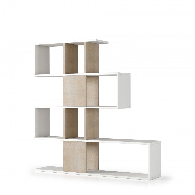 Libreria moderna 5 ripiani bifacciale bianco e rovere 145x29x145 cm - Terraneo