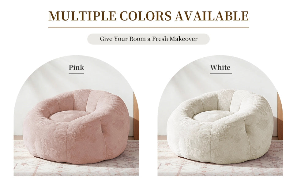 Fauteuil pouf rotondo in flanella con struttura stabile e seduta ampia per soggiorno e camera da letto bianco