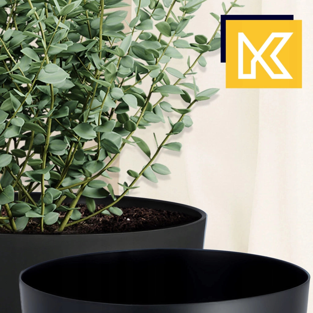 Vaso da fiori KADAX, fioriera, coperchio, gambe, inserto, supporto per fiori, 29 cm, nero, rotondo, 2 pezzi.