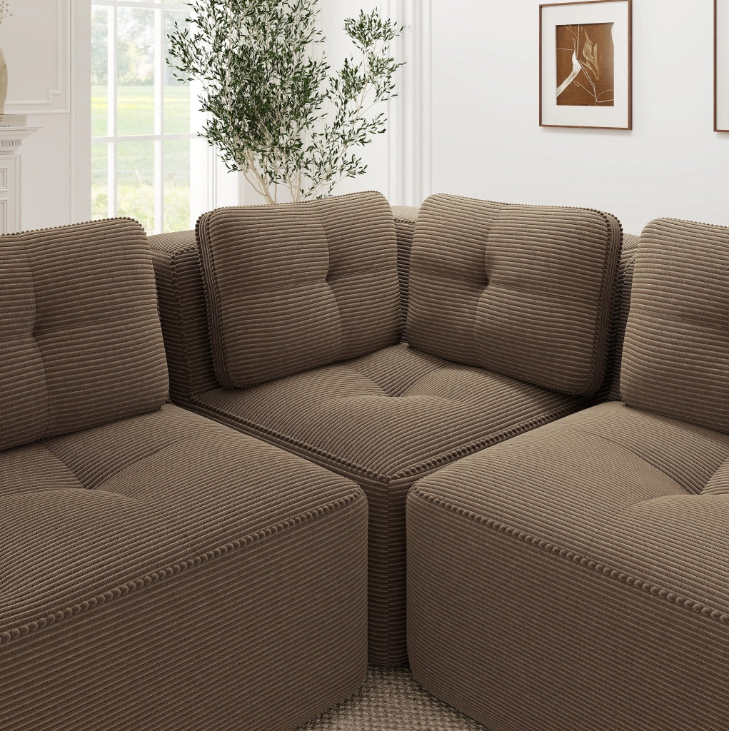 Divano angolare modulare in corduroy marrone