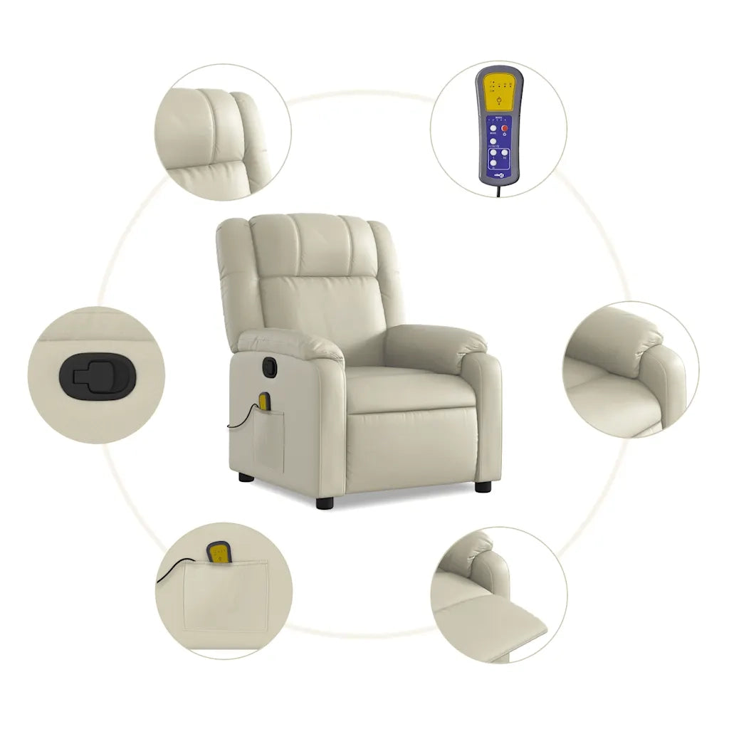 Divano Sedia-Poltrona reclinabile massaggiante in Similpelle Crema 554359