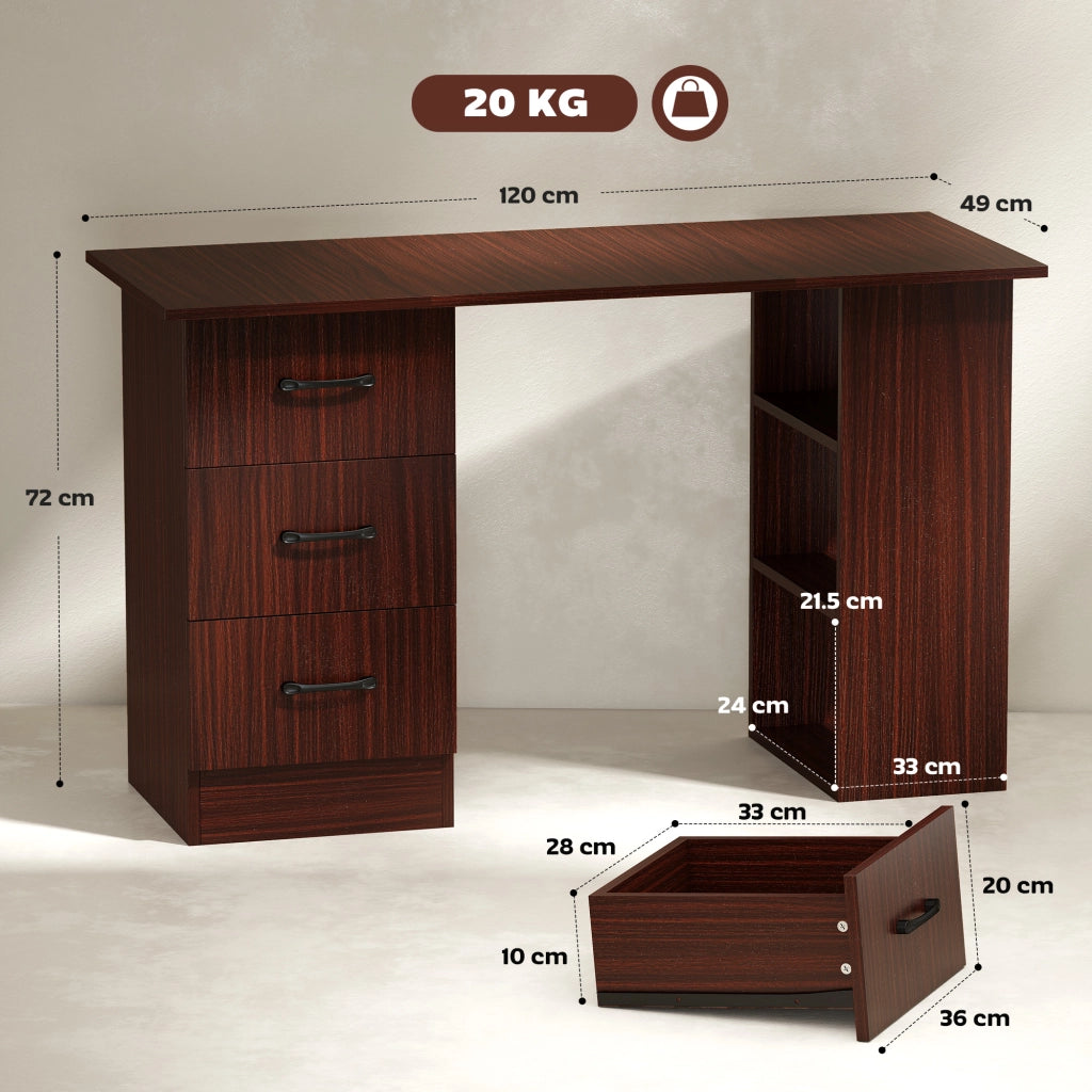 Scrivania per Ufficio con 3 Cassetti e 3 Ripiani in Legno ¨C Xylo ¨C Noce 120x49x72cm