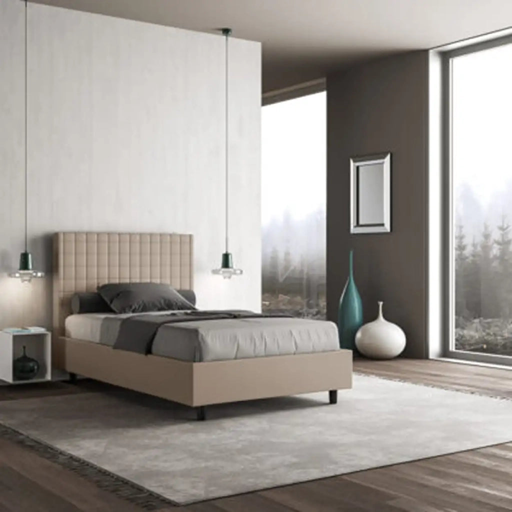 Letto una piazza e mezza con rete imbottito 120x210 similpelle tortora Sunny