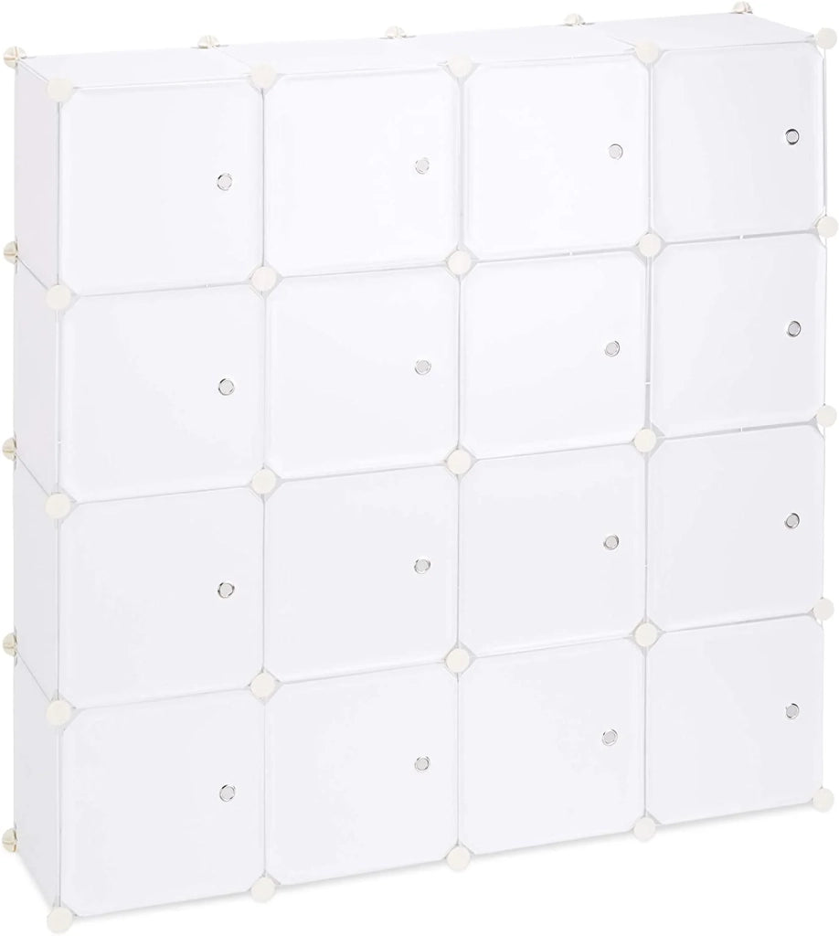 Scaffale modulare con 16 scomparti e ante montaggio a incastro libreria in plastica 127 cm bianco 13_0001185