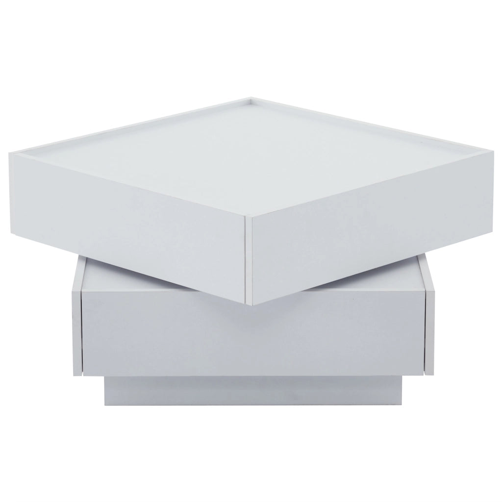 Tavolino da caffè con piano girevole a 360° e 2 cassetti per soggiorno bianco 60×60×38 cm
