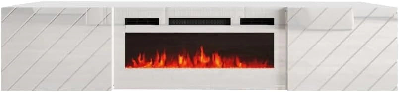 Mobile porta tv Roxy con camino elettrico bianco cm183x35x38h bianco lucido