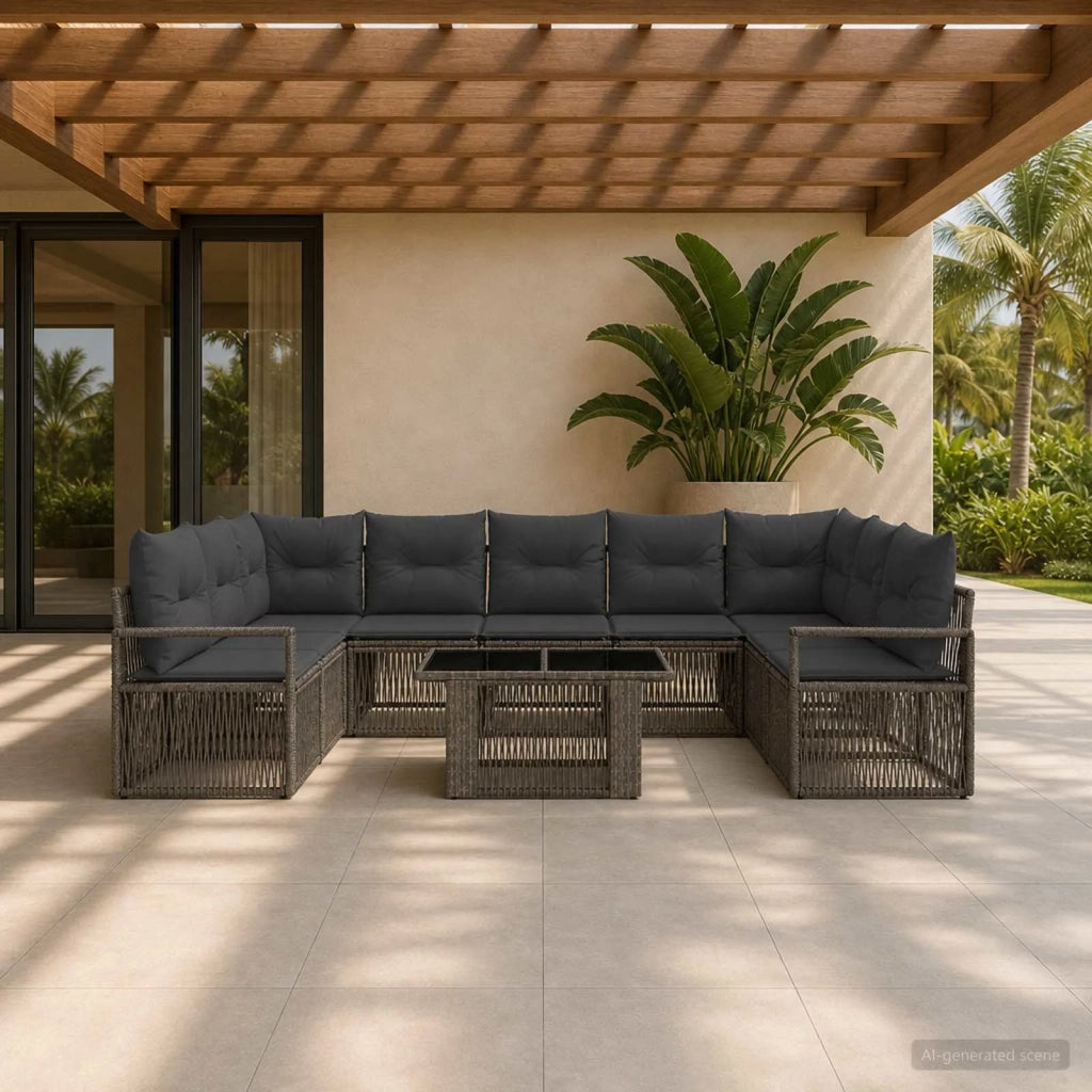 Set Divano da Giardino 10 pz Grigio e Grigio Scuro polyrattan 3437144