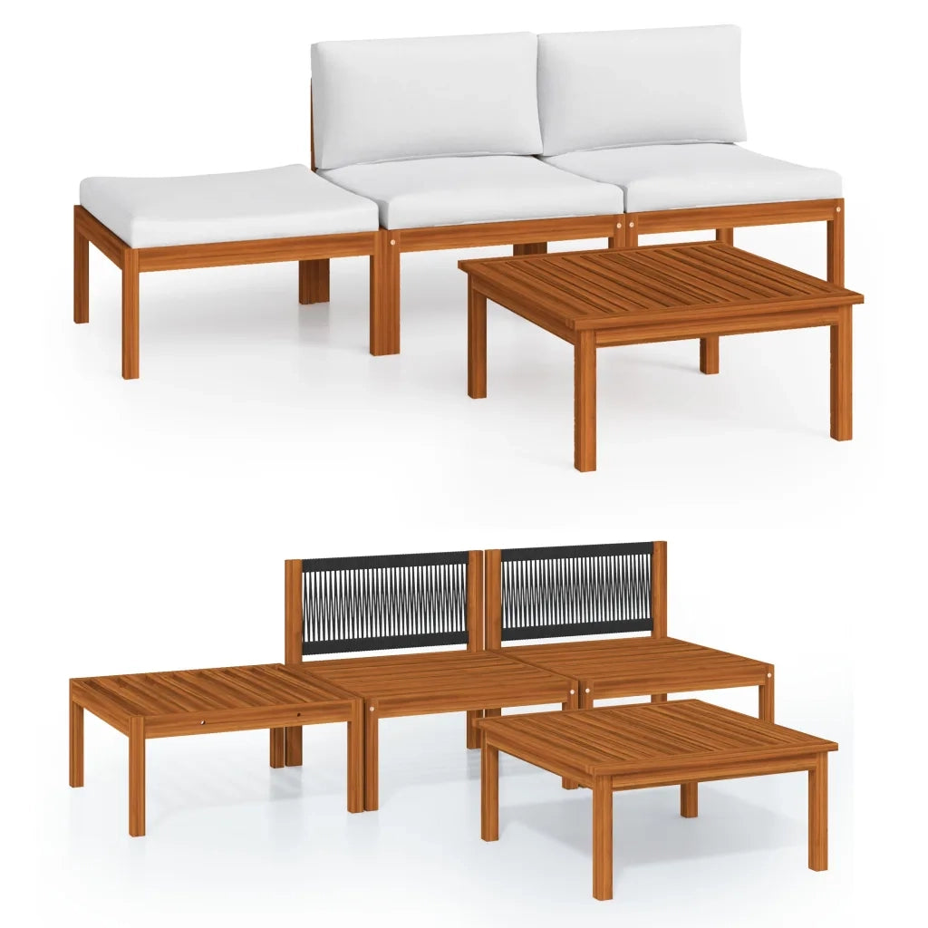 Set Divani da Giardino 4 pz con Cuscini Crema Massello Acacia cod mxl 44020