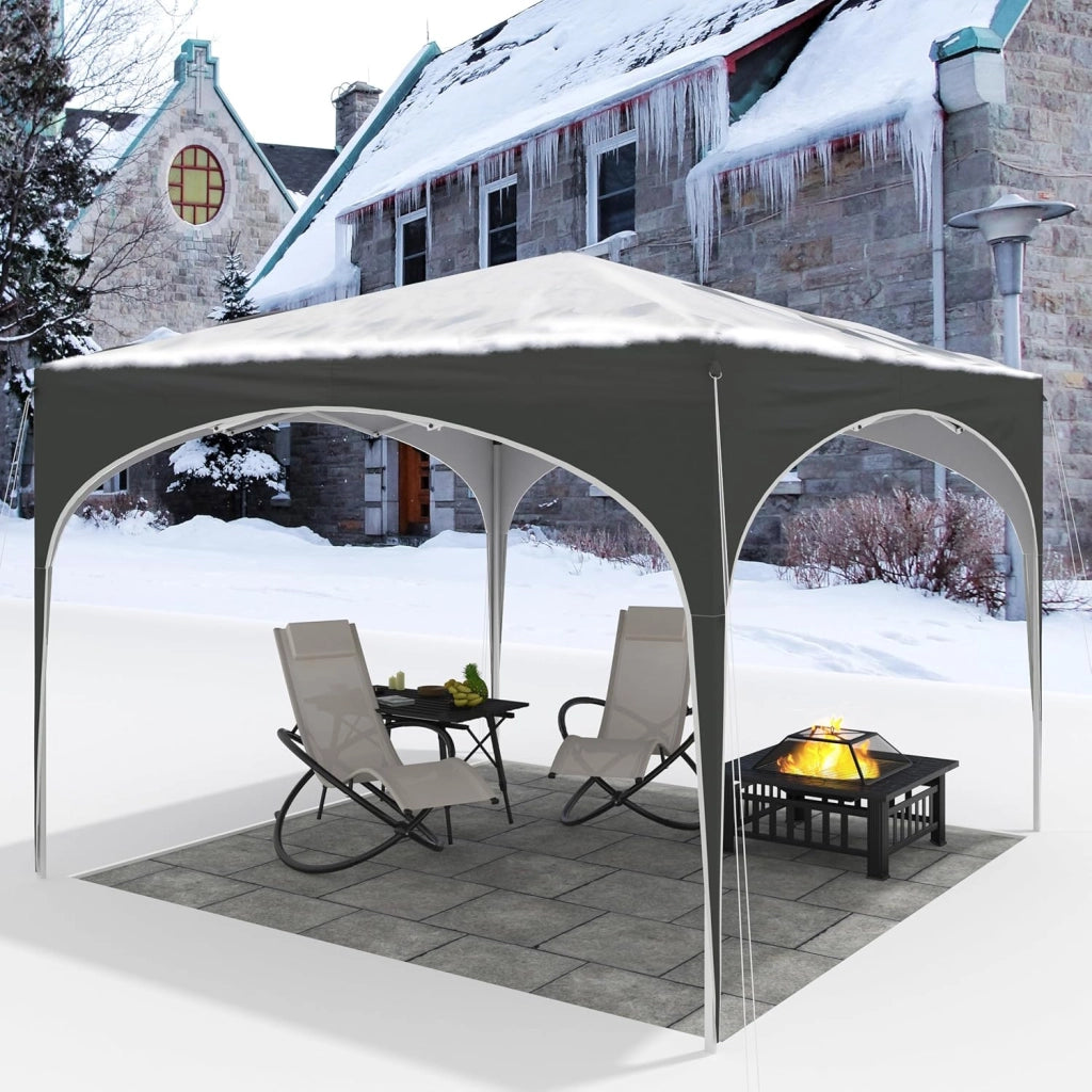 Gazebo da Giardino Richiudibile 3x3m Gazebo Esterno in Ferro Regolabile in Altezza Tendone con Soffitto Semicircolare Pieghevole Protezione Solare, Tende per eventi Facile da Montare Grigio
