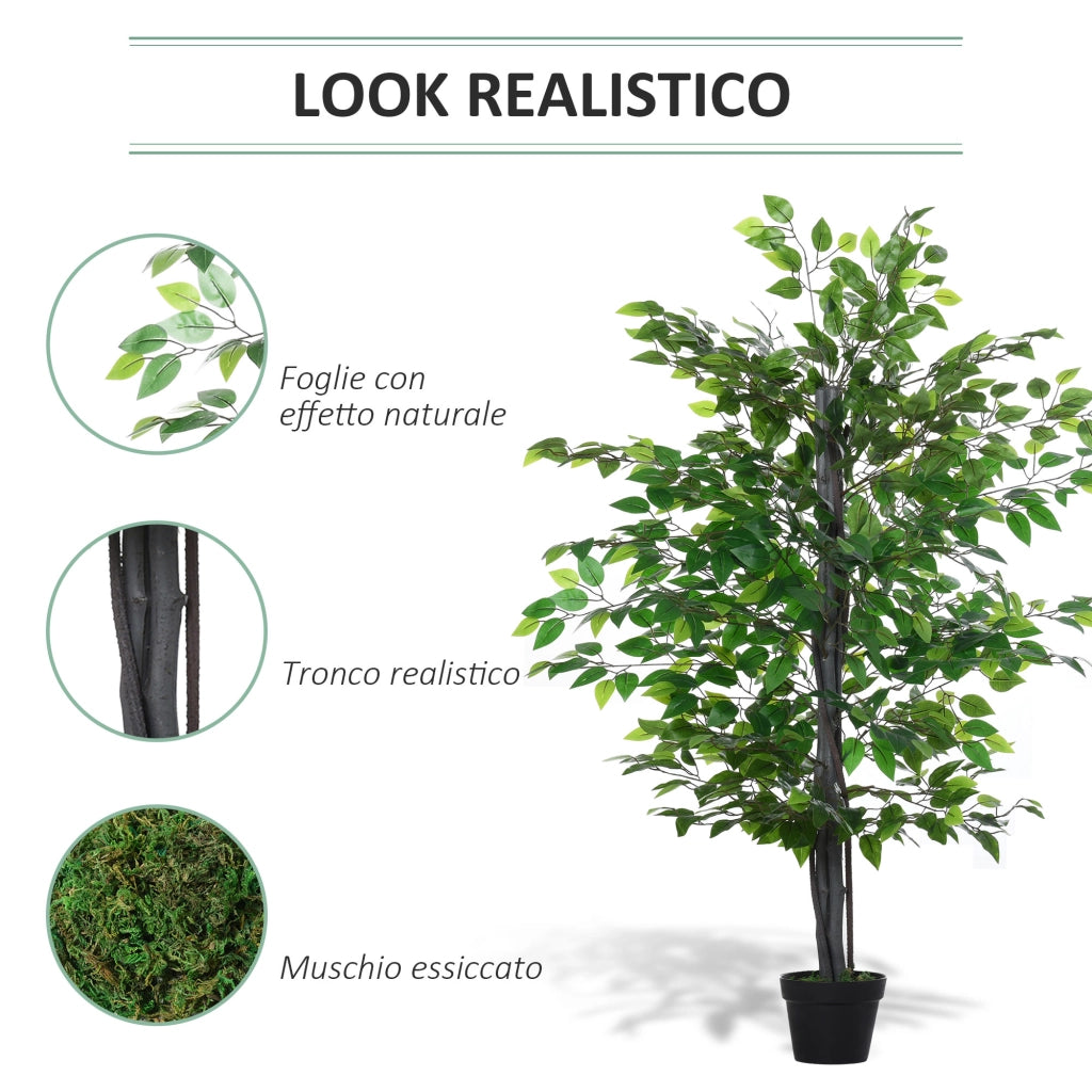 EasyComfort Albero Baniano Artificiale, Pianta Finta Decorativa Interno ed Esterno Alta 145cm, Verde