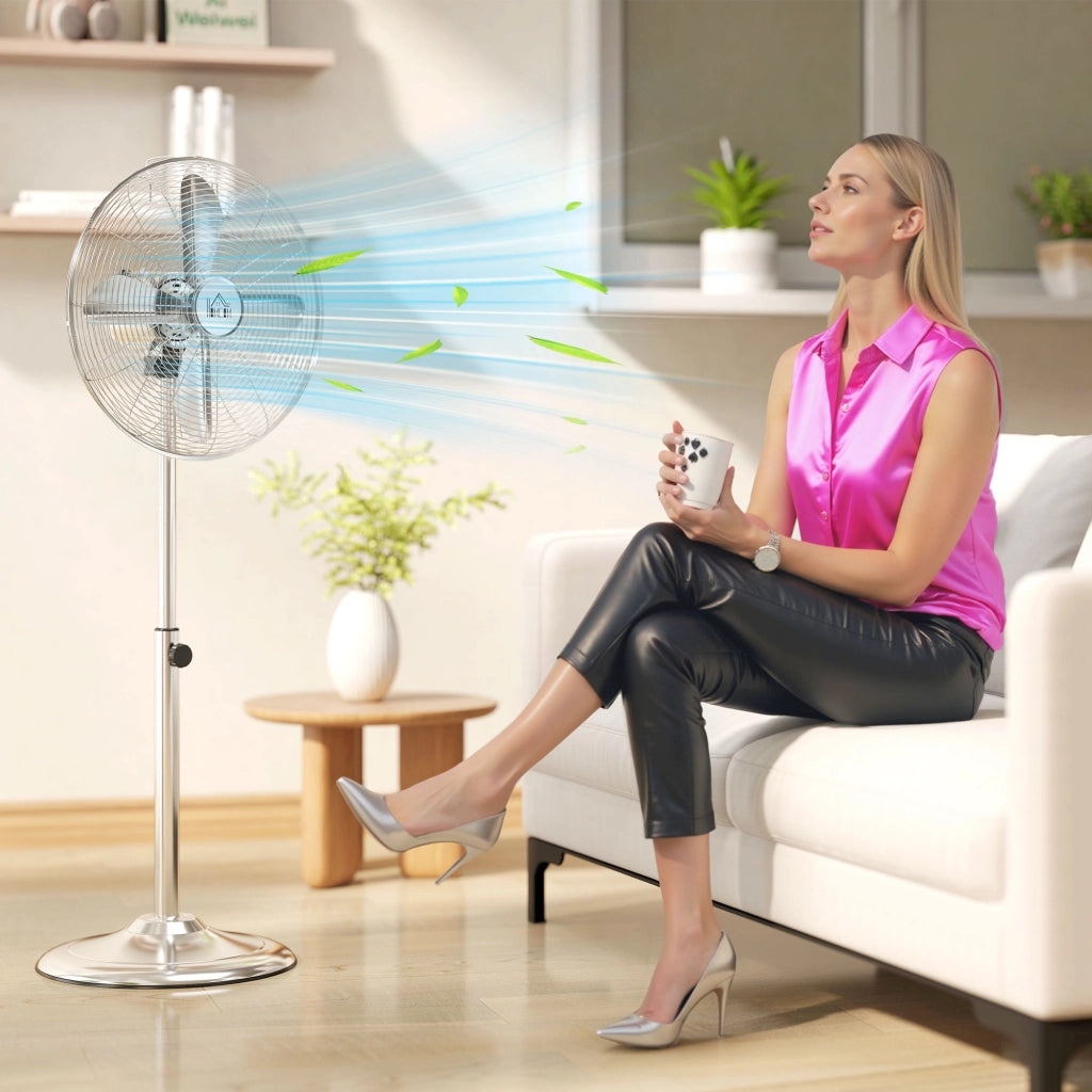 Ventilatore da pavimento regolabile in altezza ¨C zephmum ¨C Acciaio, Argento, 120 cm