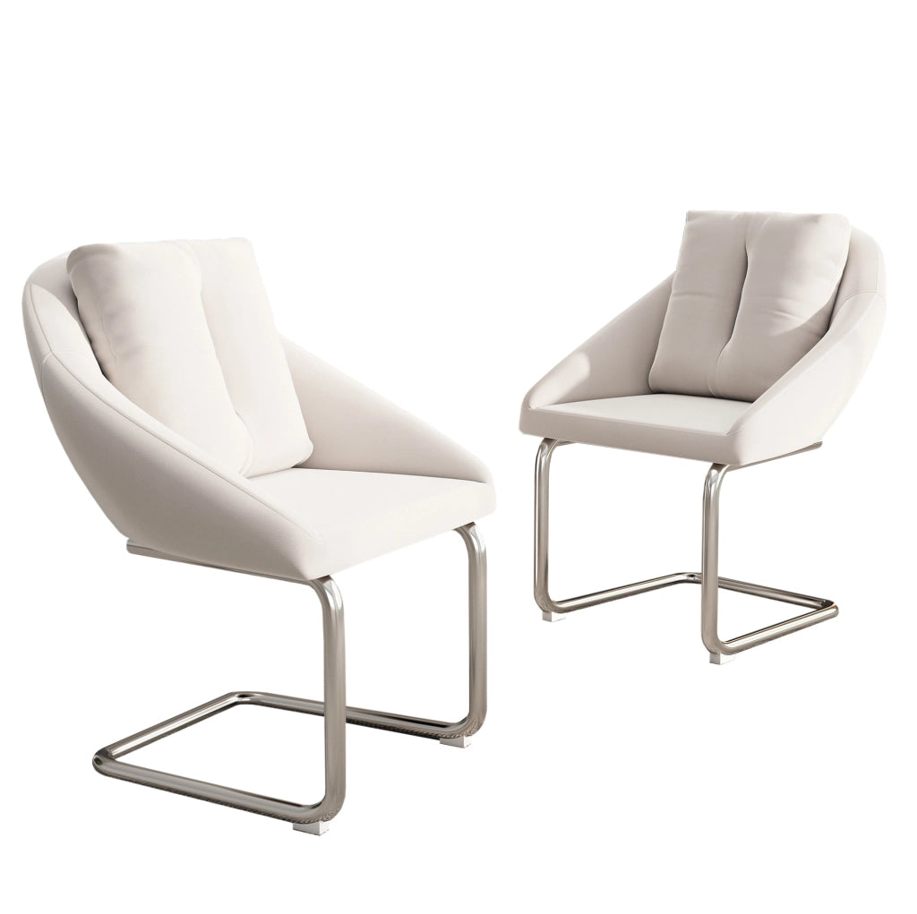 Set di 2 sedie imbottite in velluto beige con struttura in metallo