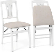 Set di 2 sedie da pranzo pieghevoli, sedia da cucina con seduta imbottita e struttura in legno di gomma, portata fino a 170 kg, 43,5 x 53 x 87 cm, salvaspazio (bianco)