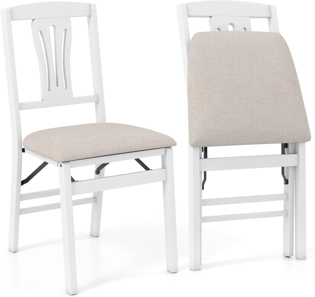 Set di 2 sedie da pranzo pieghevoli, sedia da cucina con seduta imbottita e struttura in legno di gomma, portata fino a 170 kg, 43,5 x 53 x 87 cm, salvaspazio (bianco)