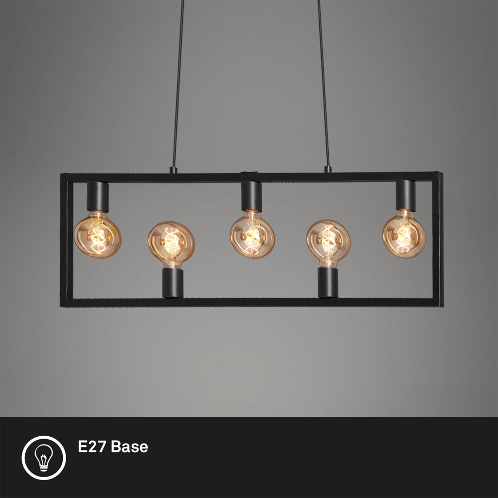 Lampadario A Sospensione Vintage Kotak Metallo Nero 5 Luci Luci E27