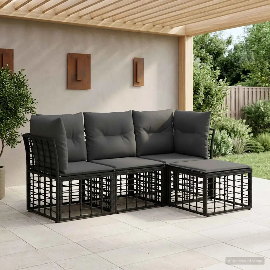 Set di divani da esterno | Set Salotto da Giardino Nero Poliestere