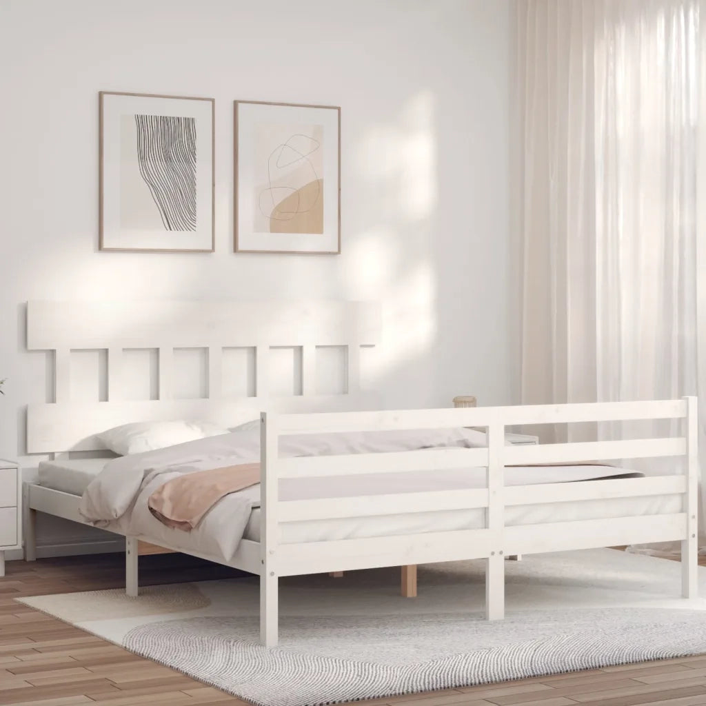 Giroletto con Testiera-Struttura Letto con testiera Bianco 160x200 cm Legno Massello 396444