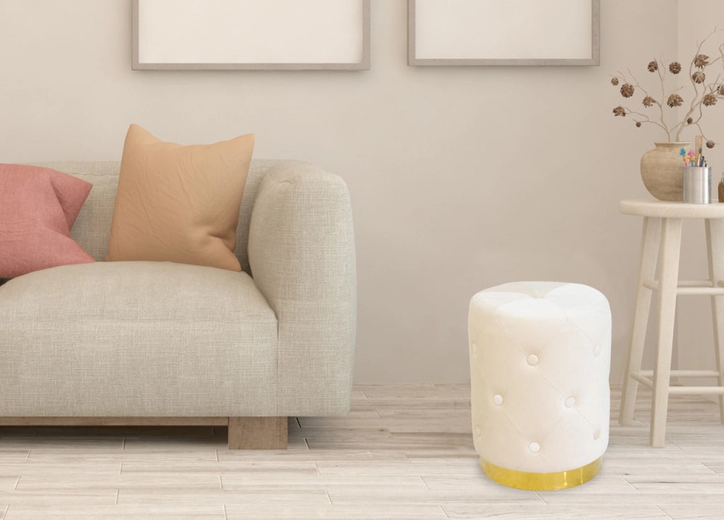 Pouf Salotto/Camera Rotondo Imbottito Modello Velvet Chic Tinta Unita - Pouf - Beige
