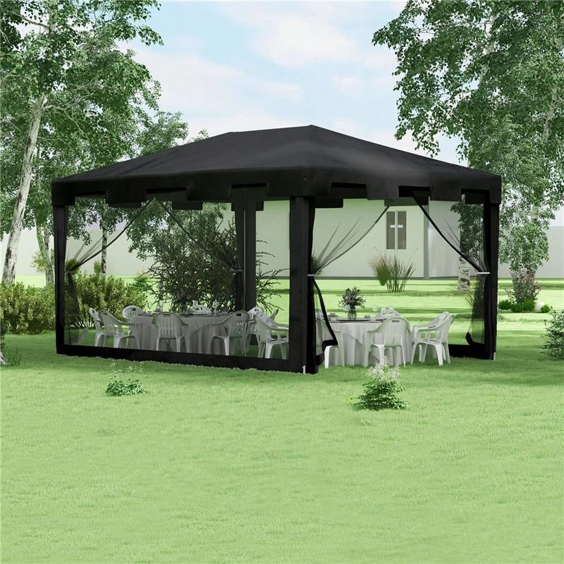 GAZEBO PIEGHEVOLE CON ZANZARIERA E 2 INGRESSI IN METALLO E PE 4X3 M GRIGIO SCURO