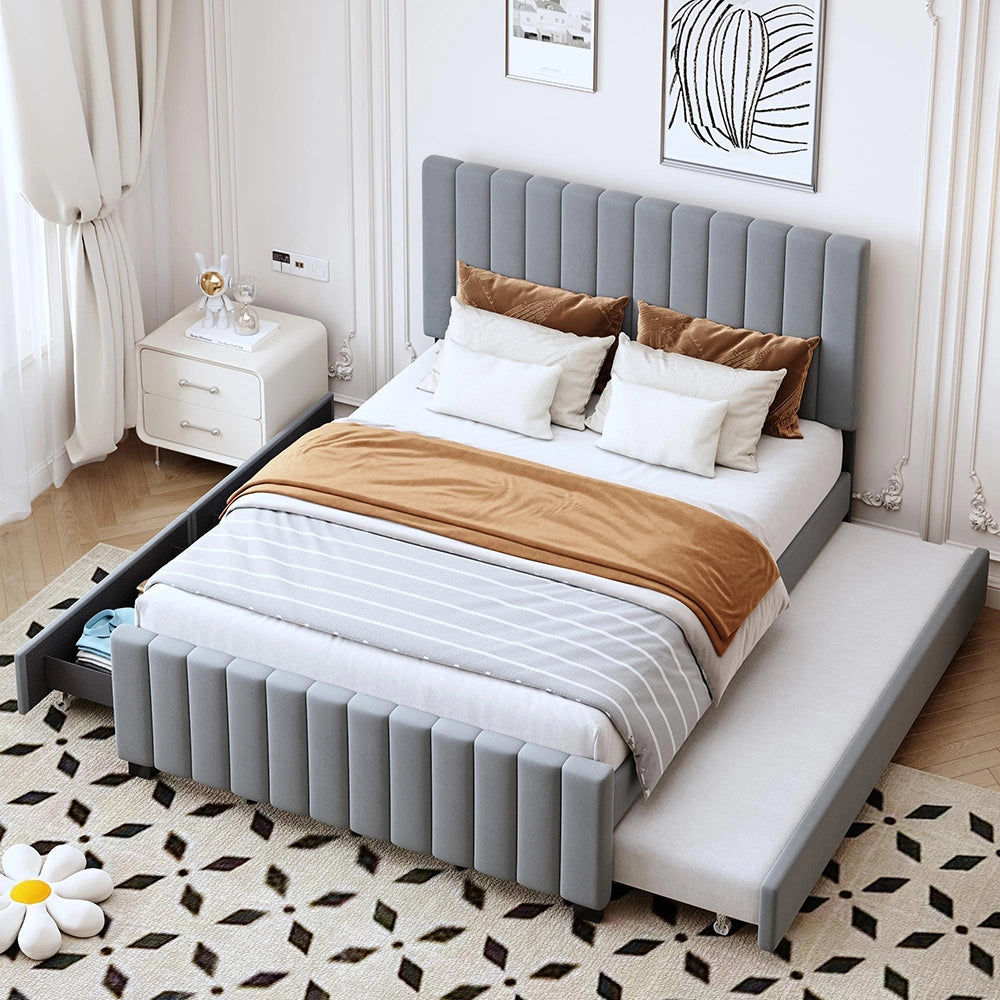 Letto 140x190cm?- Xylo - gigogne 2 cassetti velluto grigio