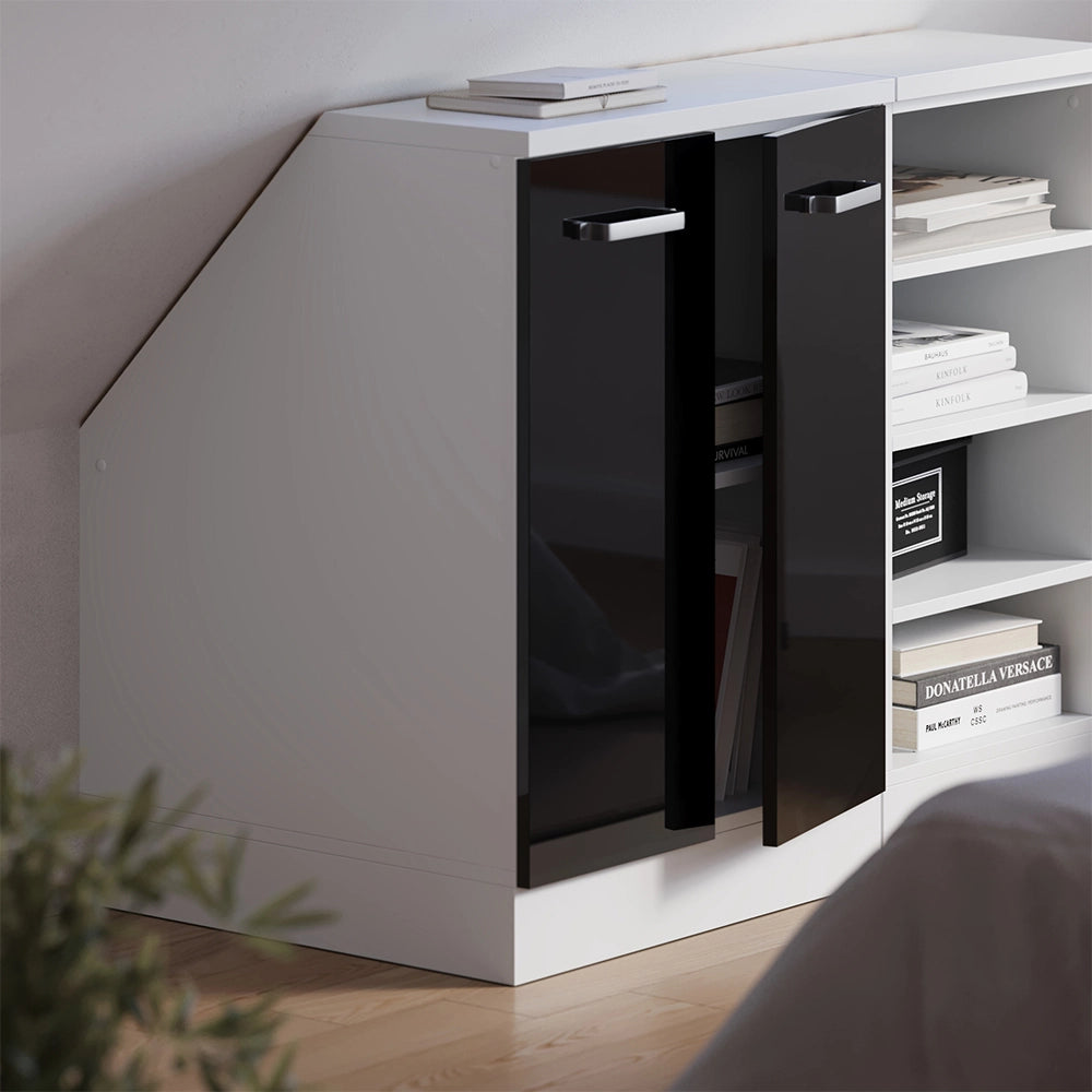 Mobile sottotetto Rion Nero lucido/Bianco 60 x 83.8 cm con 2 porte, carcassa 60 cm profondità Vicco