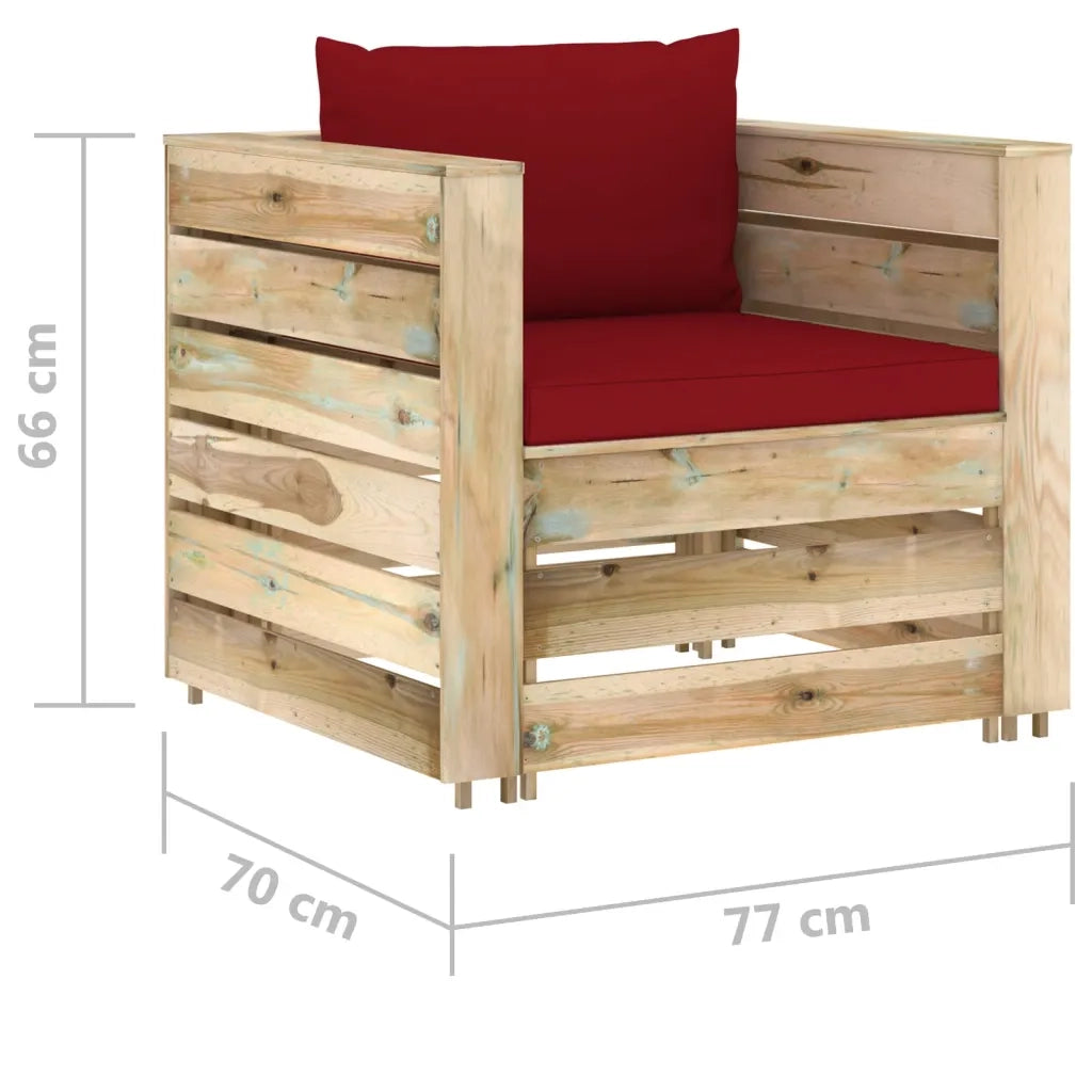 Set Salotto da Giardino 2 pz con Cuscini Legno Impregnato Verde 3074540