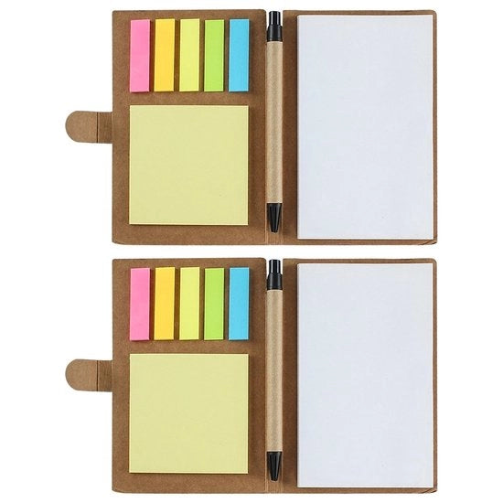 Quaderno di appunti 2 pezzi - Forma a spirale - Carta kraft - Note autoadesive - Segnalibri per pagine - Ocrister con penna - 100 fogli di carta bianca - Bloc-notes
