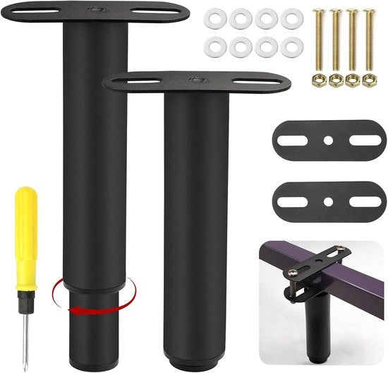 Due sosteggi per letto a forma di T, 18 - 33 cm, sostegni per letto, gambe per letto in acciaio, sostegni per letto in metallo con chiave a croce, regolabili in altezza, struttura per letto, supporto centrale per struttura per letto, 2 pezzi