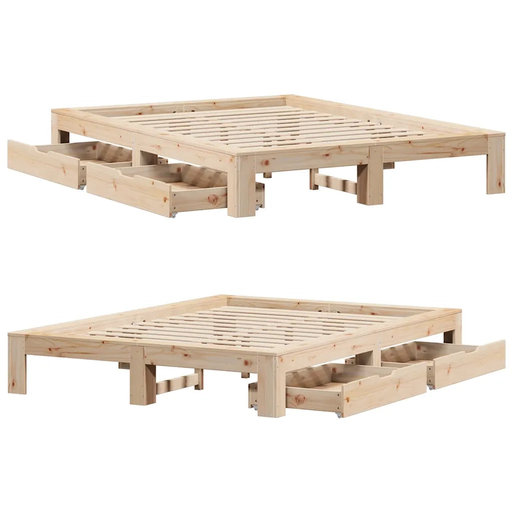 Letto senza Materasso-Struttura Letto 140x190 cm in Legno Massello di Pino 527209