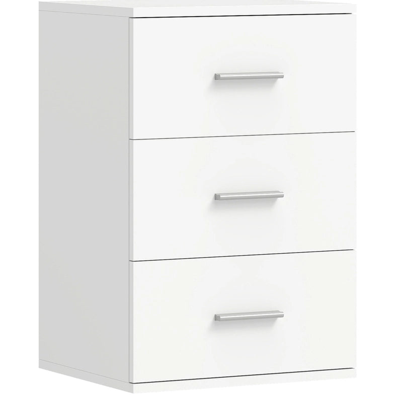 Comodino bianco con 3 cassetti e struttura in MDF