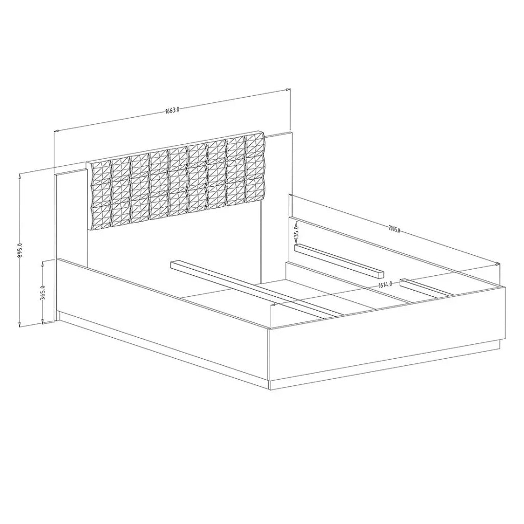 Letto matrimoniale 160x200 - Rovere scuro e nero - Collezione FOX - Rete non inclusa