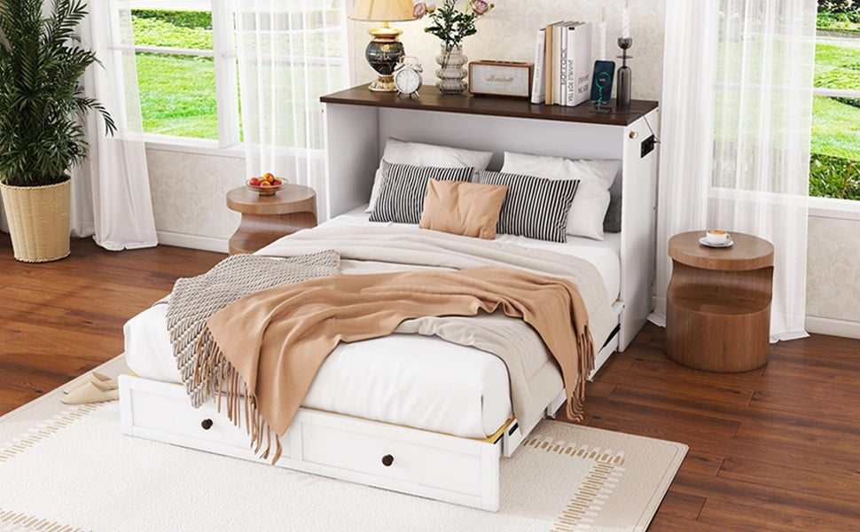 DESMIU Letto a scomparsa 140 × 200 cm 2 posti con cassetto, mensola, USB e presa, senza materasso, bianco