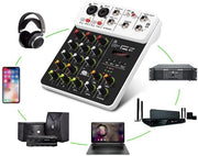 Mixer DJ con alimentazione fantasma 48V - correttore audio - mixer audio live - amplificatore casco - microfono laptop - leggero e compatto