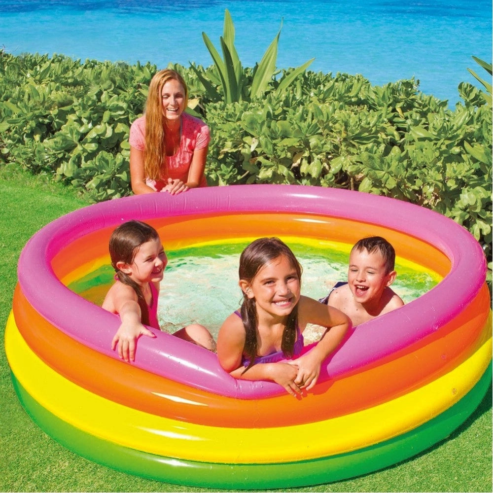 Trade Shop - Piscina Gonfiabile Per Bambini Arcobaleno A 4 Anelli Colorati 168 X 46 Cm -