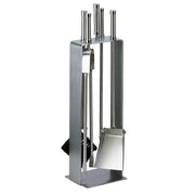 Porta attrezzi camino acciaio inox rettangolare 4 accessori h.66 base 16 x 18 cm. finiture cromo.  Made in Italy