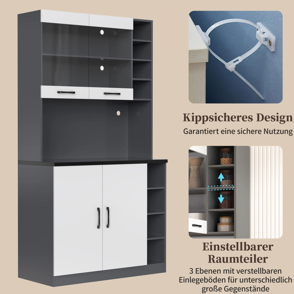 Mobile cucina moderno 100x47x187 cm in MDF e vetro rinforzato; grigio e bianco con LED