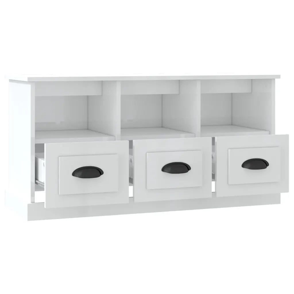 Mobile Porta TV Bianco Lucido 100x35x50 cm in Legno Multistrato 816290