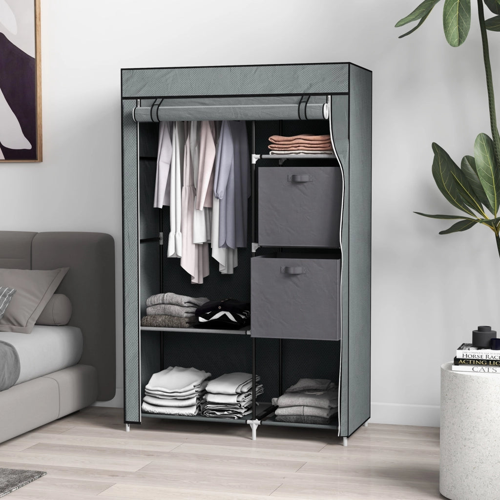 Armadio pieghevole con appendiabiti e ripiani ¨C Zephmum ¨C Grigio 102x42.5x162.5 cm