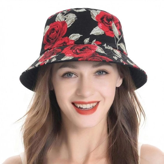 Cappello universale unisex - stampa fiori - cappello da pesca - cappello da spiaggia - 100% Poliestere - bordo cappello 7 cm - misura 54,5-59 cm - cappello