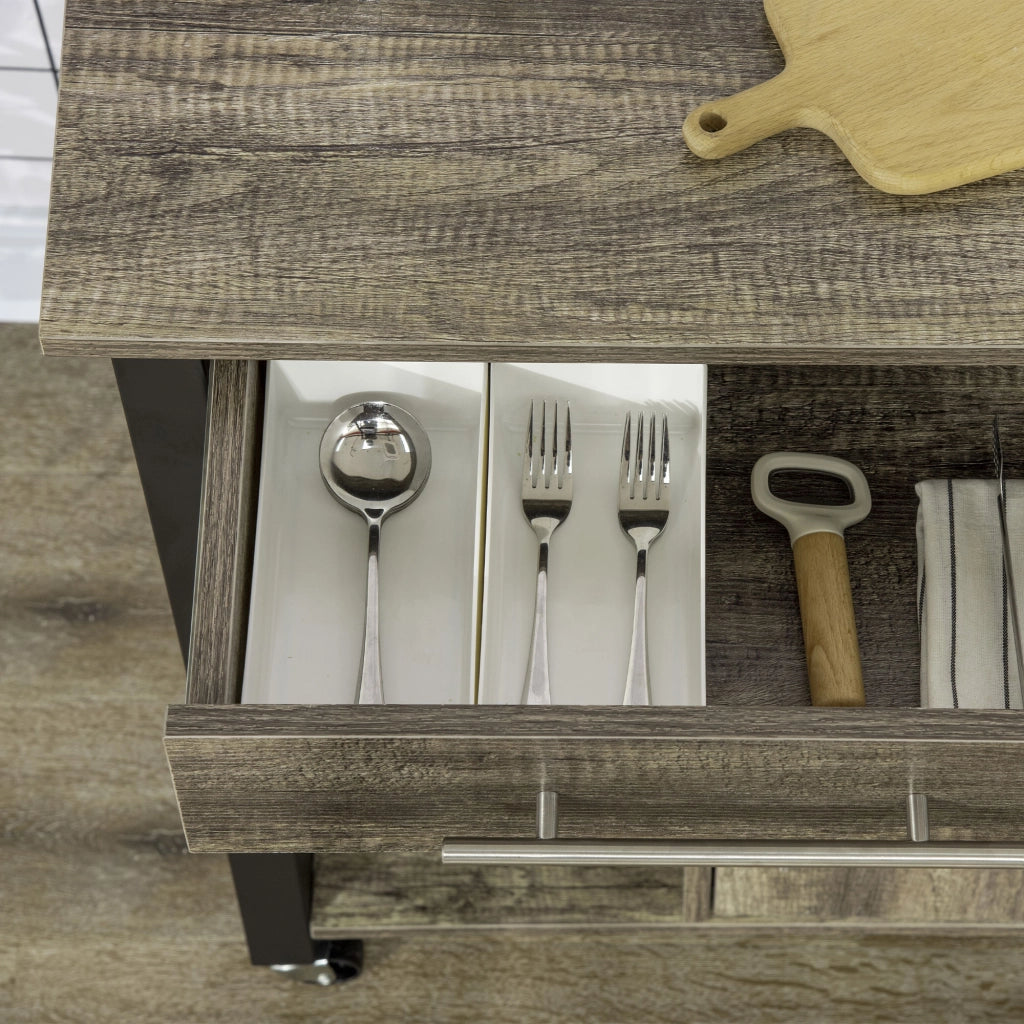 EasyComfort Carrello da Cucina Portavivande con Cassetto, Mensole, Armadietto e 4 Ruote, Legno Truciolare, 60x50x84.5cm, Quercia