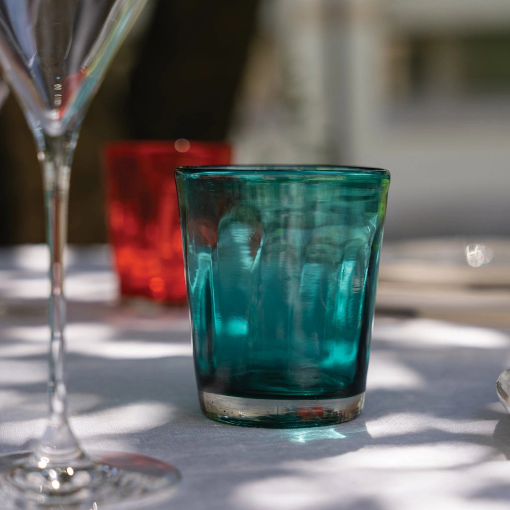 Zafferano Set 6 Bicchieri Tumbler Serie Bei in Vetro Soffiato a Bocca Lavorazione a Mano Volante Colore Verde Mare Eleganti per Tavola Quotidiana